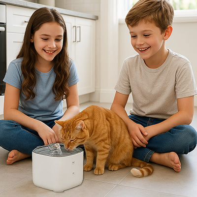 fontaine-a-eau-chat-ultra-silencieuse-couverture-deux-enfants-assis