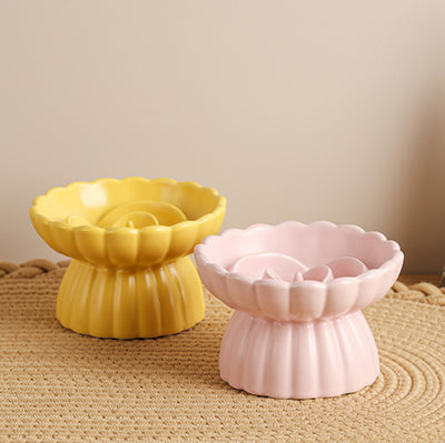 gamelle-anti-glouton-chat-en-forme-de-fleur-modele-rose-et-jaune
