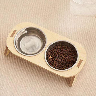 Gamelle pour chat bois et inox