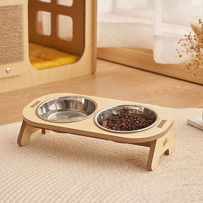Gamelle pour chat bois et inox