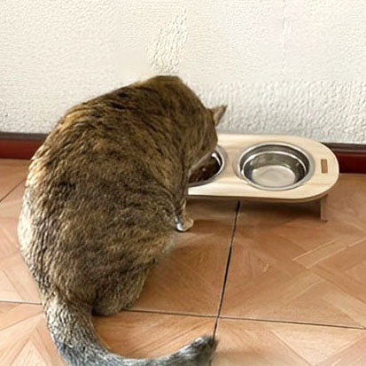 Gamelle pour chat bois et inox