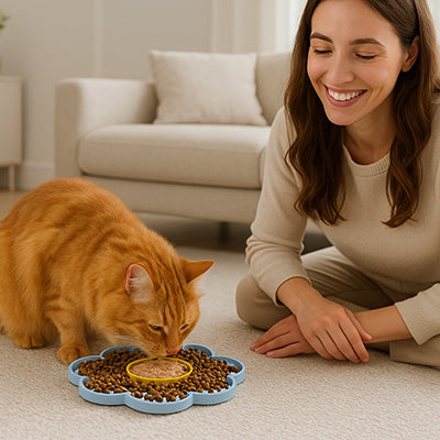 tapis-de-lechage-pour-chat-fleur-avec-sa-maitresse