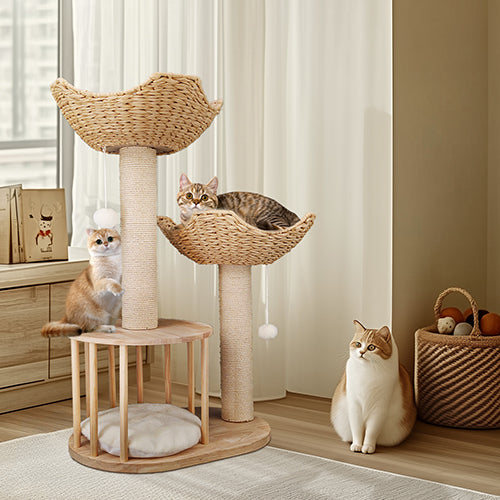 arbre-a-chat-elegance-et-confort-chats-dans-la-salle-a-manger