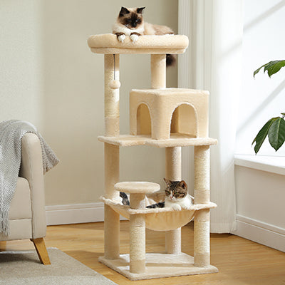 arbre-a-chat-multifonction-modele-beige-avec-deux-chats