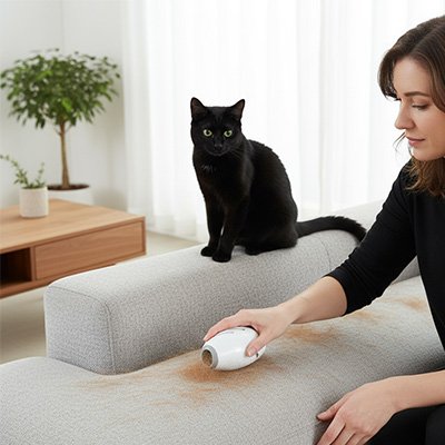 Brosse anti poil femme et chat noir