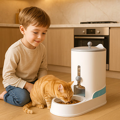 distributeur-de-croquettes-et-eau-reglable-avec-garcon