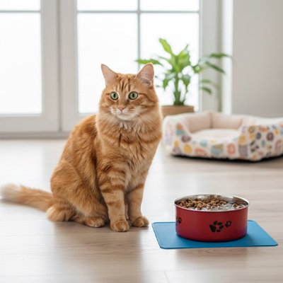 Gamelle en inox pour chat assis intérieur