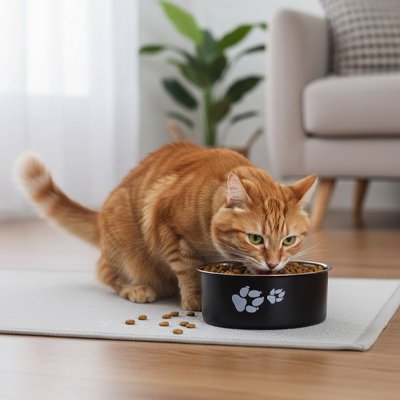 Gamelle en inox pour chat qui mange