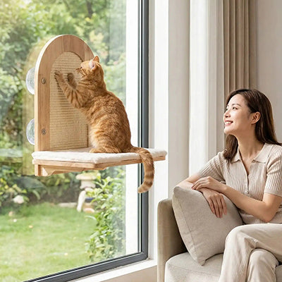 hamac_fenetre_pour_chat_et_son_griffoir_chat_qui_griffe_avec_femme