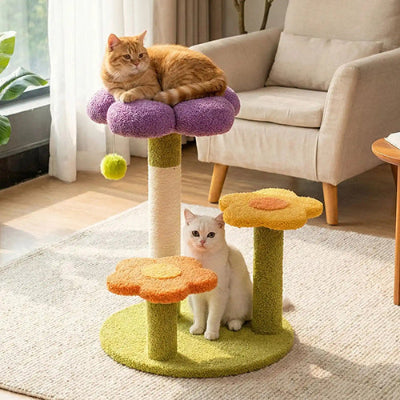 petit-arbre-a-chat-design-floral-avec-deux-chats