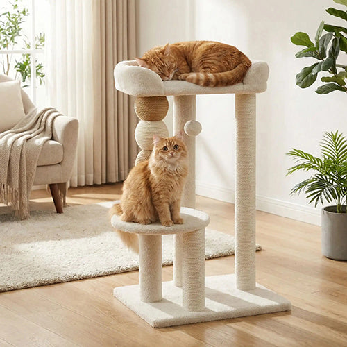 petit-arbre-a-chat-gain-de-place-modele-avec-chats-au-repos-et-assis